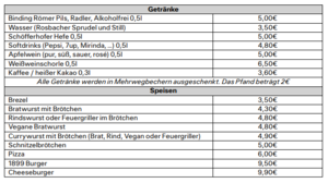 Stadionpreise für Verzehr & Trinken. 