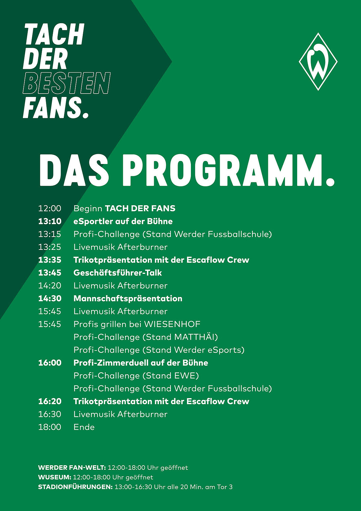 Das Programm des Werder Tach der Fans 2022.