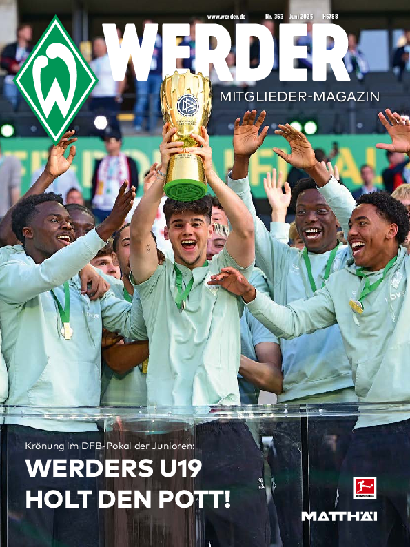 Cover des Werder Magazins mit der jubelnden U19 nach dem Sieg des DFB Pokals.