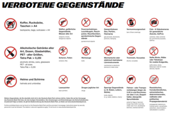 Eine Übersich über alle verbotenen Gegenstände im Deutsche Bank Park. 