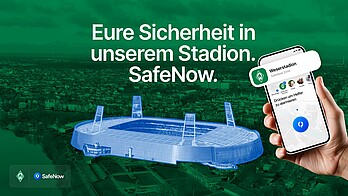 Grafik eines Stadions mit dem Schriftzug "Eure Sicherheit in unserem Stadion"