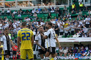 Niclas Füllkrug celebrating his goal against Ukraine. 