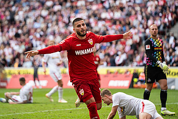 Deniz Undav bejubelt sein erstes Bundesliga-Tor in Köln. 