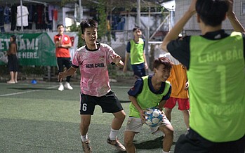 A child playing football