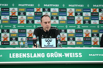 Ole Werner speaking at the press conference.