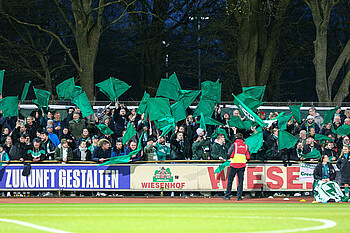 Werder-Fans schwenken grüne Fahnen.