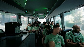 Blick in den Werder-Bus vor dem Spiel.