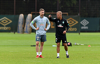 Markus Anfang and Mitchell Weiser on the SVW training pitch.