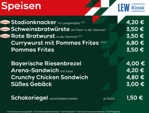 Eine Liste der Speisen in Augsburg. 