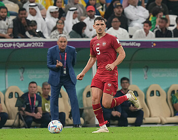 Milos Veljkovic in the Serbia national team shirt.