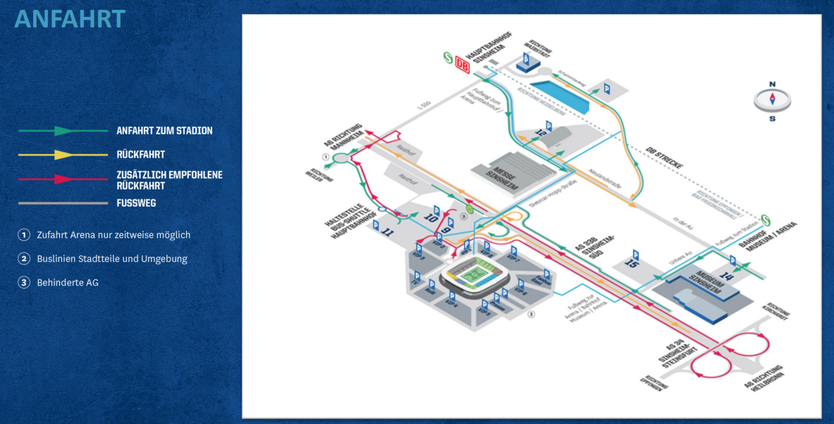 Die Übersicht zur Anfahrt in Hoffenheim. 